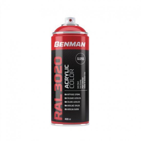 ΣΠΡΕΙ ΑΚΡΥΛΙΚΟ ΧΡΩΜΑΤΟΣ HIGH GLOSS 400ml BENMAN (RAL3020) ΚΟΚΚΙΝΟ TRAFFIC (28620)