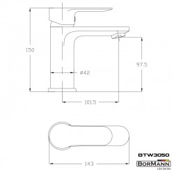 BORMANN Elite BTW3050 Μπαταρία Νιπτήρα "Sierra" 35mm Αναμεικτική Με Pop Up 710G (026051)