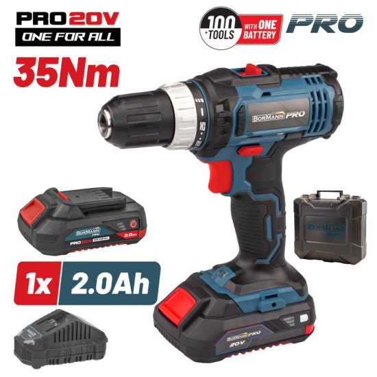 BORMANN Pro BBP3000 Δραπανοκατσάβιδο Μπαταρίας 20V, 35Νm,Li-Ion,με 2 Ταχύτητες,1x2Ah & Βαλίτσα (027683)
