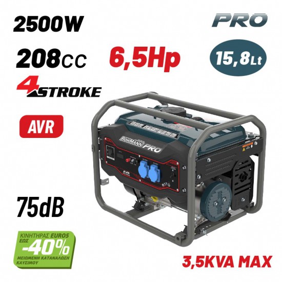 BORMANN Pro BGB3000 Γεννήτρια Βενζίνης 2500W,3kVA,208cc,75dB,AVR (034414)