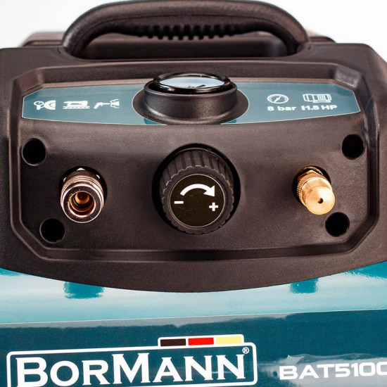 BORMANN Pro BAT5100 Αεροσυμπιεστής Oil-Less 1.5Hp/6Lt (035541)