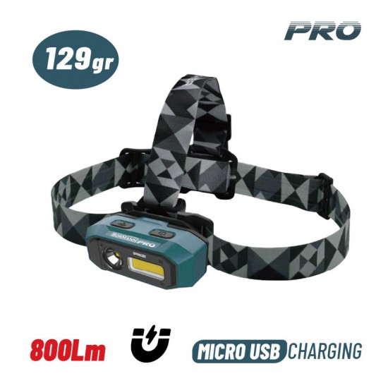 BORMANN Pro BPR6065 Φακός Κεφάλης Επαναφορτιζόμενος Διπλής Λειτουργίας, 800Lm (035558)