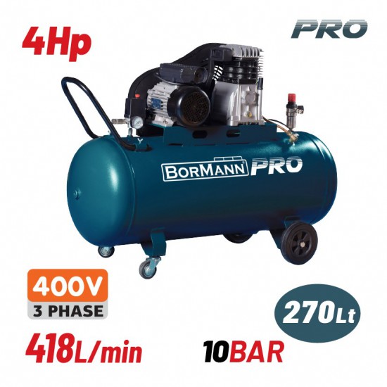 BORMANN Pro BAT5300 Αεροσυμπιεστής Ιμάντα,Τριφασικός,4Hp/270L 481L/Min (045786)