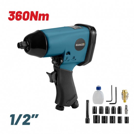 BORMANN BAT6100 Αερόκλειδο 1/2'',με 10τεμ. Καρυδάκια,Ροπή 360Nm (055747)