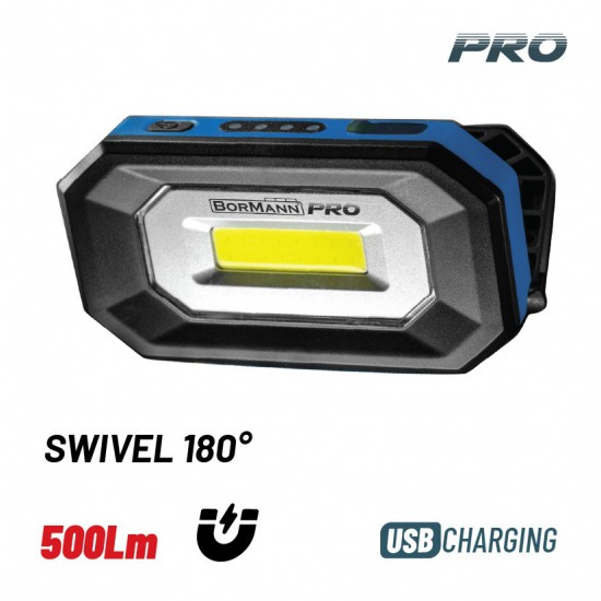 BORMANN Pro BPR6014 Φακός Εργασίας Επαναφορτιζόμενος 500Lm Με Μαγνήτη, Αδιάβροχος, 180° Περιστροφή (063407)