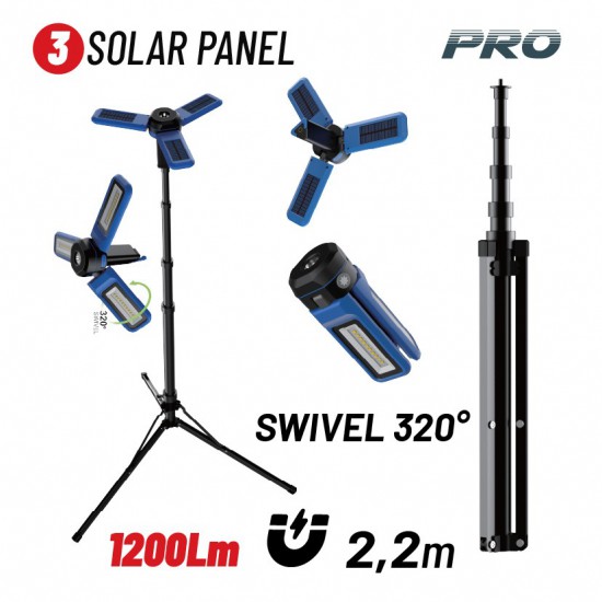 BORMANN Pro BPR6070 Φακός/Λάμπα Εργασίας Επαναφορτιζόμενος Led 1200Lm, με Ηλιακά Πάνελ (063414)