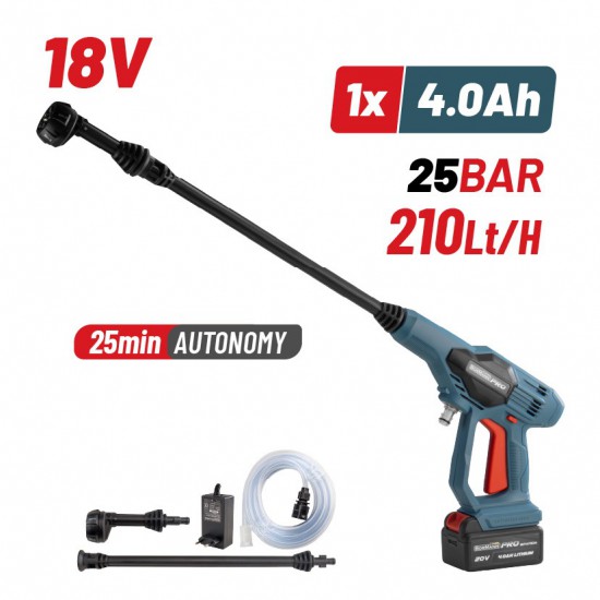 BORMANN Pro BPW1100 Πλυστικό Μπαταρίας 25Bar,180Lt/H,1.7Kg,4Ah,Πιστόλι με 5 Λειτουργίες (070481)