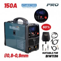 BORMANN Pro BIW1150 Ηλεκτροκόλληση MIG/MAG/TIG/MMA 150A,60%,No gas,450gr/1000gr Κουλούρα (0,8-1,0mm) (071648)