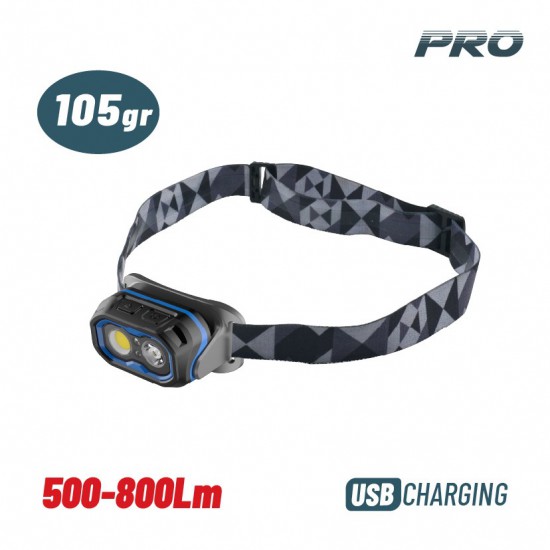 BORMANN Pro BPR6032 Φακός Κεφαλής Επαναφορτιζόμενος Διπλής Λειτουργίας, 800Lm, Αδιάβροχος (072324)
