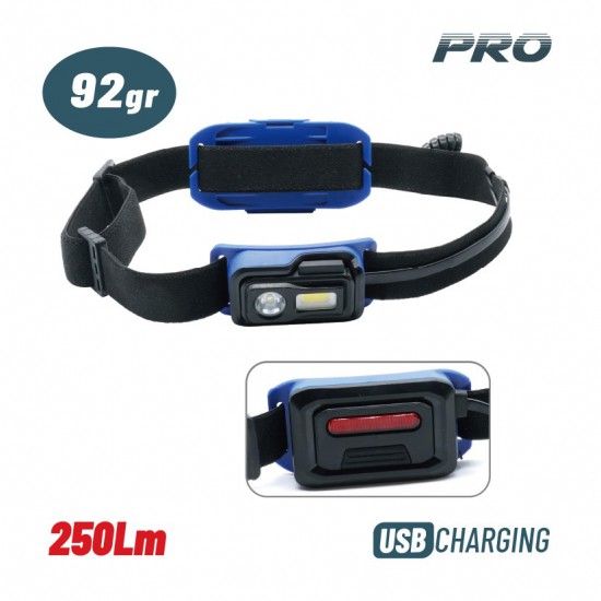 BORMANN Pro BPR6033 Φακός Κεφαλής Επαναφορτιζόμενος Διπλής λειτουργίας, 250Lm, Αδιάβροχος (072331)