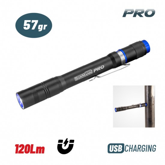 BORMANN Pro BPR6085 Φακός στυλό Επαναφορτιζόμενος 120Lm, Αδιάβροχος (072393)
