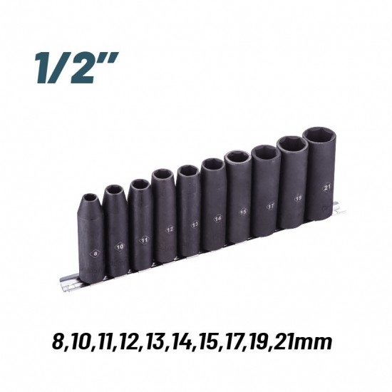 BORMANN Pro BHT7704 Σετ Καρυδάκια Aέρος Μακρυά 1/2'' , 8,10,11,1213,14,15,17,19,21mm (075165)