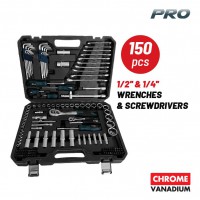 BORMANN Pro BHT5130 Σετ Καρυδάκια 1/4'' & 1/2' με Καστάνια,Κατσαβίδια,Κλειδιά 150τμχ (077817)