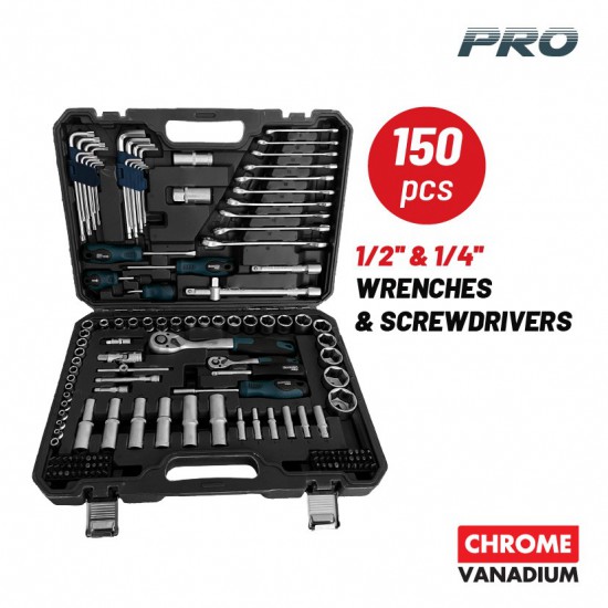 BORMANN Pro BHT5130 Σετ Καρυδάκια 1/4'' & 1/2' με Καστάνια,Κατσαβίδια,Κλειδιά 150τμχ (077817)