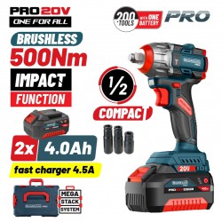 BORMANN Pro BBP5422X44CA Μπουλονόκλειδο Compact Brushless Mπαταρίας 20V Li-Ion, 500Nm, 2x4Αh,Βαλίτσα (083245)