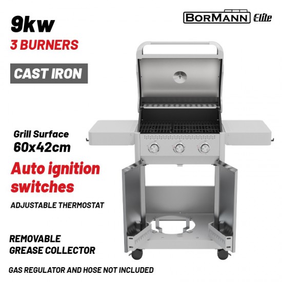 BORMANN Elite BBQ7030 Ψησταριά Υγραερίου LEGEND 3 Εστιών με Μαντεμένια Σχάρα LUXURY TYPE (084204)