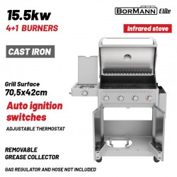 BORMANN Elite BBQ7041 Ψησταριά Υγραερίου LEGEND 4+1 Εστιών με Μαντεμένια Σχάρα LUXURY TYPE (084228)