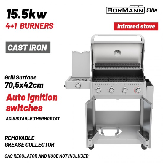 BORMANN Elite BBQ7041 Ψησταριά Υγραερίου LEGEND 4+1 Εστιών με Μαντεμένια Σχάρα LUXURY TYPE (084228)