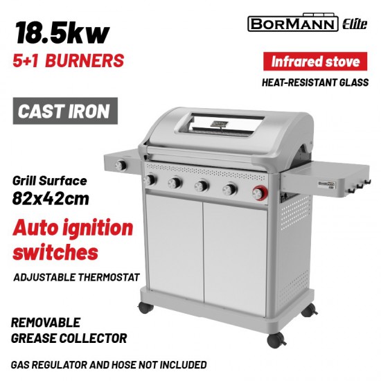 BORMANN Elite BBQ7051 Ψησταριά Υγραερίου LEGENd 5+1 Εστιών με Μαντεμένια Σχάρα LUXURY TYPE (084235)