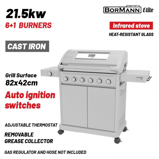 BORMANN Elite BBQ7061 Ψησταριά Υγραερίου LEGEND 6+1 Εστιών με Μαντεμένια Σχάρα LUXURY TYPE (084242)