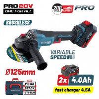 BORMANN Pro BBP3651X44CA Γωνιακός Τροχός Brushless Ρυθμιζόμενος 20V, 3000/5400/8000rpm, 2x4.0Ah (084907)