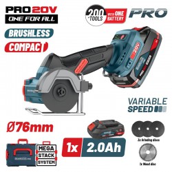 BORMANN Pro BBP5418X2CA Μini Brushless Γωνιακός Τροχός Ρυθμιζόμενος 20V, 0-7000/14000/20000rpm,1x2Ah (085027)