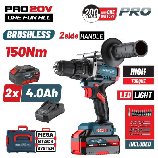 ΒΟRMANN Pro BBP5406X44CA Δραπανοκατσάβιδο Κρουστικό,Compact,Brushless Μπαταρίας 20V,Li-Ion,2x4Ah (085072)