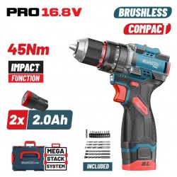 BORMANN Pro BBP1645X22CA Δραπανοκατσάβιδο Κρουστικό Compact,Brushless Mπαταρίας 2x2Ah,45Nm (085102)