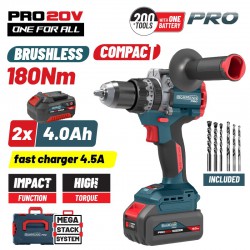 BORMANN Pro BBP5461X44CA Δραπανοκατσάβιδο Κρουστικό, Compact, Brushless Mπαταρίας 20V,Li-Ion,2x4.0Ah (085201)