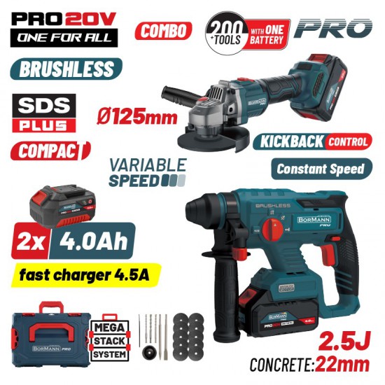 BORMANN Pro BBP5303X44Τ2CA Σετ Πνευματικό Brushless Σκαπτικό Μπαταρίας 20V & Γωνιακός Τροχός (085515)