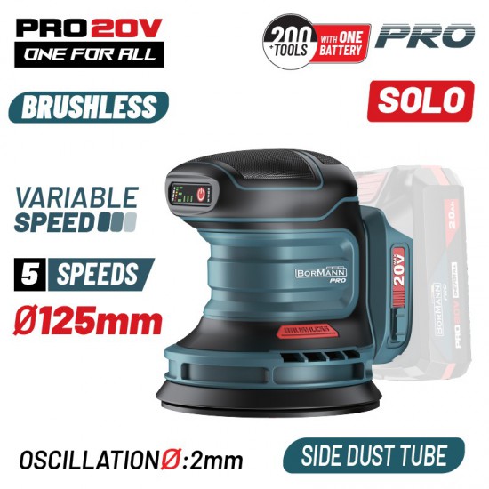 BORMANN Pro BBP5413 Τριβείο Έκκεντρο Brushless Μπαταρίας 20V,Li-Ion,125mm,5 Ρυθμίσεις Ταχύτητας,SOLO (086089)