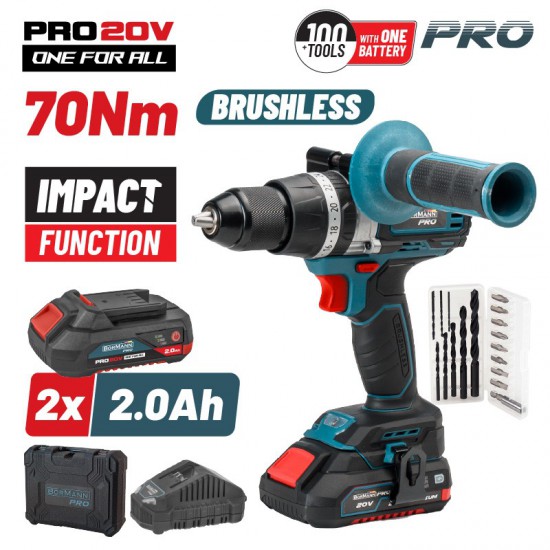 BORMANN Pro BBP5140 Δραπ/βιδο Κρουστικό Brushless 20V, 70Nm, Li-Ion, με 2 Ταχύτητες, 2x2Ah & Bαλίτσα (035145)