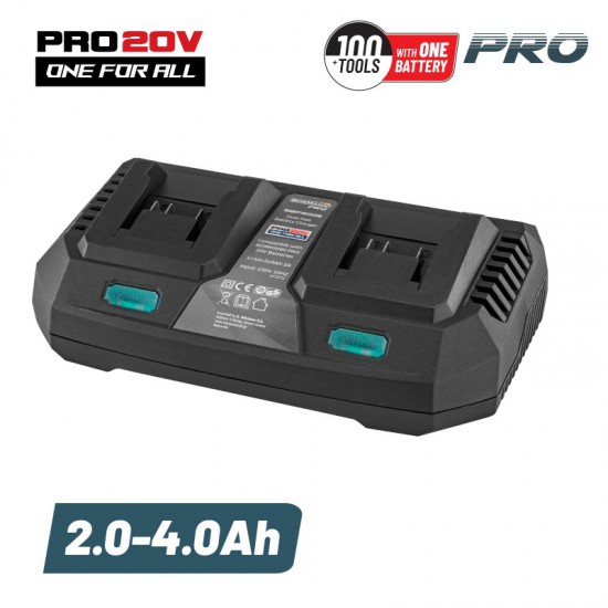 BORMANN Pro BBP2005 Φορτιστής Διπλής Μπαταρίας, 20V Li-Ion-2X4Ah-3A (036425)