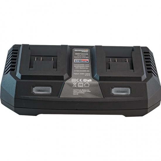 BORMANN Pro BBP2005 Φορτιστής Διπλής Μπαταρίας, 20V Li-Ion-2X4Ah-3A (036425)