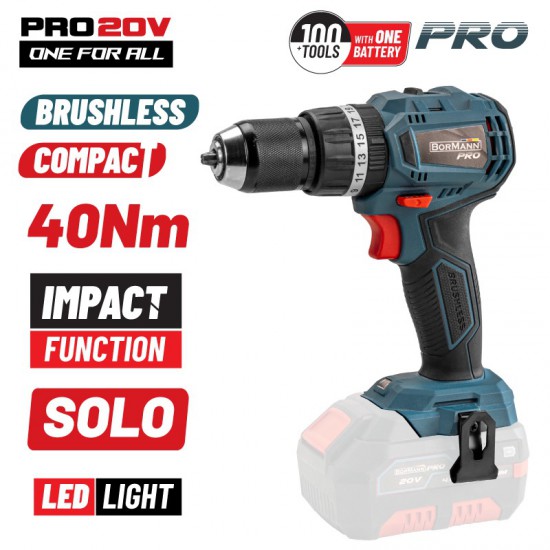 BORMANN Pro BBP5143 Δραπανοκατσάβιδο Κρουστικό Compact, Brushless Μπαταρίας 20VLi-Ion, 2ταχ. SOLO (070443)