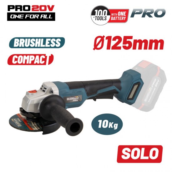 BORMANN Pro BBP5133 Γωνιακός Τροχός Compact, Brushless,Μπαταρίας 20V, Li-Ion, Φ125mm, 8500rpm-SOLO (070450)