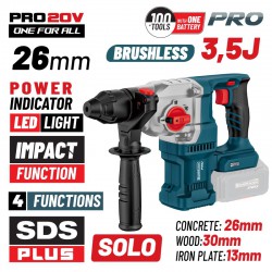 BORMANN Pro BBP5315 Πνευματικό Σκαπτικό Μπαταρίας SDS-PLUS,Brushless 250V,3.5J,0-1150rpm, SOLO (083016)
