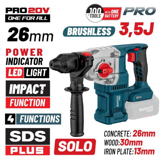 BORMANN Pro BBP5315 Πνευματικό Σκαπτικό Μπαταρίας SDS-PLUS,Brushless 250V,3.5J,0-1150rpm, SOLO (083016)
