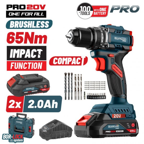 BORMANN Pro BBP5401X22CA Κρουστικό Δραπανοκατσάβιδο Compact Brushless Μπαταρίας 20V, 2x2ah (083238)
