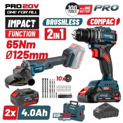 BORMANN Pro BBP5433X44T2CA Σετ Compact Brushless Κρουστικό Δραπανοκατσάβιδο 65Νm & Γωνιακός Τροχός, ΒMC (083269)