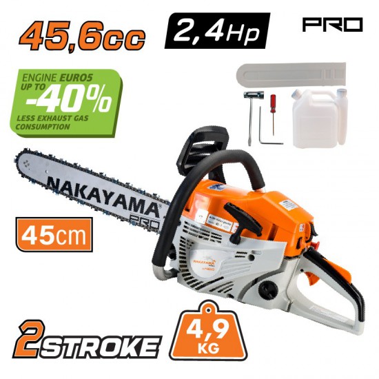 NAKAYAMA Pro PC4610 Αλυσοπρίονο Βενζίνης 2,4Hp,45.6cc,Λάμα 45cm, 0.325'', 1,3mm 72 (036463)