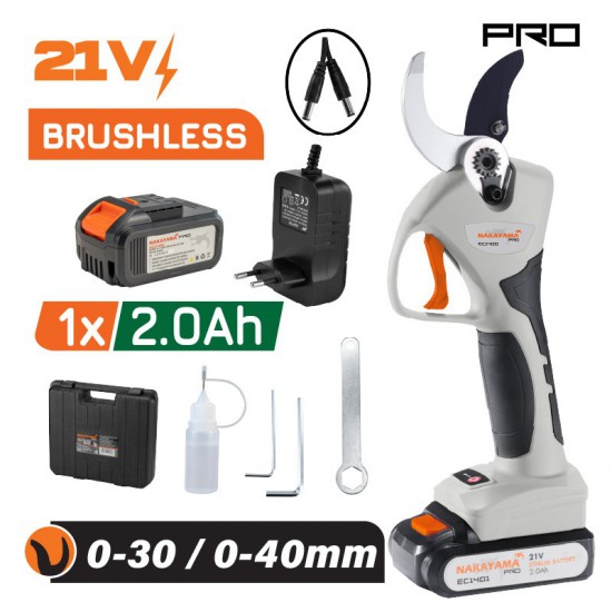NAKAYAMA Pro EC1400 Ψαλίδι Κλάδου Μπαταρίας 21V, Brushless, Διπλή Κοπή 0-30mm/0-40mm,970gr (053088)