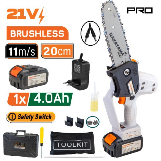 NAKAYAMA Pro EC1550 Κλαδευτικό Αλυσοπρίονο Μπαταρίας 21V, Brushless, Li-Ion, Λάμα 20cm, 1500gr (055655)