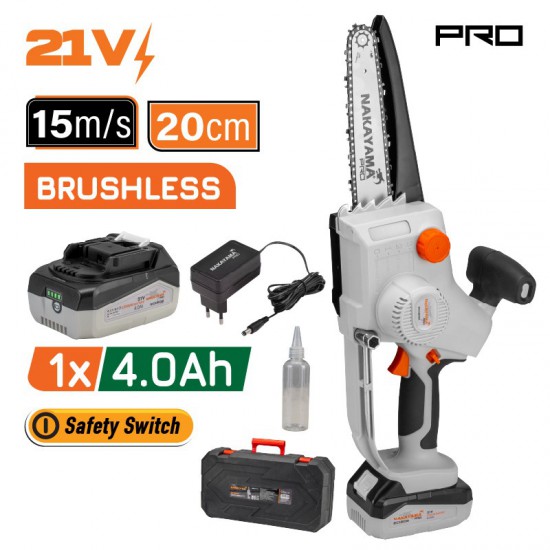 NAKAYAMA Pro EC1600 Κλαδευτικό Αλυσοπρίονο Μπαταρίας 21V, Brushless, Li-Ion, Λάμα 20cm, 1500gr (061694)
