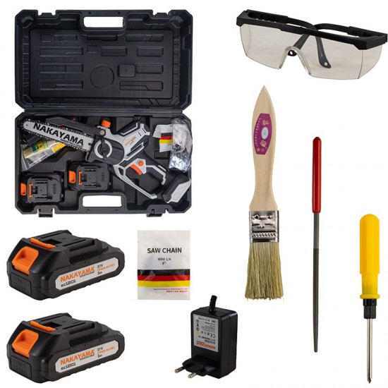 NAKAYAMA EC1200 Κλαδ Αλυσοπρίονο Μπατ 20V, Brushless,Λάμα 20cm, 1,3kg, 1/4"1.1mm,46Links,10m/s, 2x2A (075004)