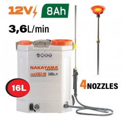 NAKAYAMA NS1619 Ψεκαστήρας Πλάτης Μπαταρίας 12V,8Ah,16Lt με Ανοξείδωτο Τηλεσκοπικό Αυλό (077992)
