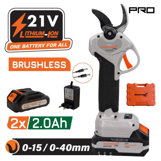 NAKAYAMA Pro EC1440 Ψαλίδι Κλάδου Μπαταρίας 21V, Brushless, Προοδευτική Κοπή 0-15mm/0-40mm,0.9kg (082910)