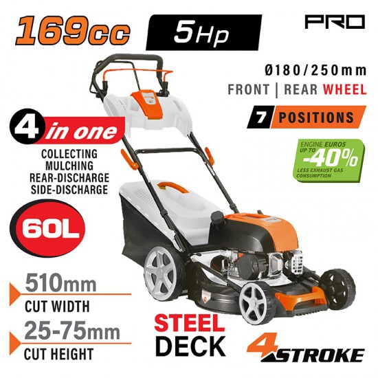 NAKAYAMA Pro PM5510 Χλοοκοπτική Βενζίνης Αυτοκινούμενη,169cc, Πλάτος Κοπής 51cm, Κάδος 60L (084099)