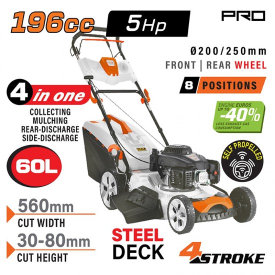 NAKAYAMA Pro PM5560 Χλοοκοπτική Αυτοκινούμενη Βενζίνης, 196cc, Πλάτος Κοπής 56cm, Κάδος 60L, 4 σε 1 (084112)