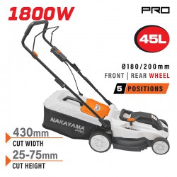 NAKAYAMA EM4021 Χλοοκοπτική Ηλεκτρική 1800W, Κοπή 43cm, Κάδος 45L, Ρύθμιση 5 Θέσεων (25-75mm) (084372)